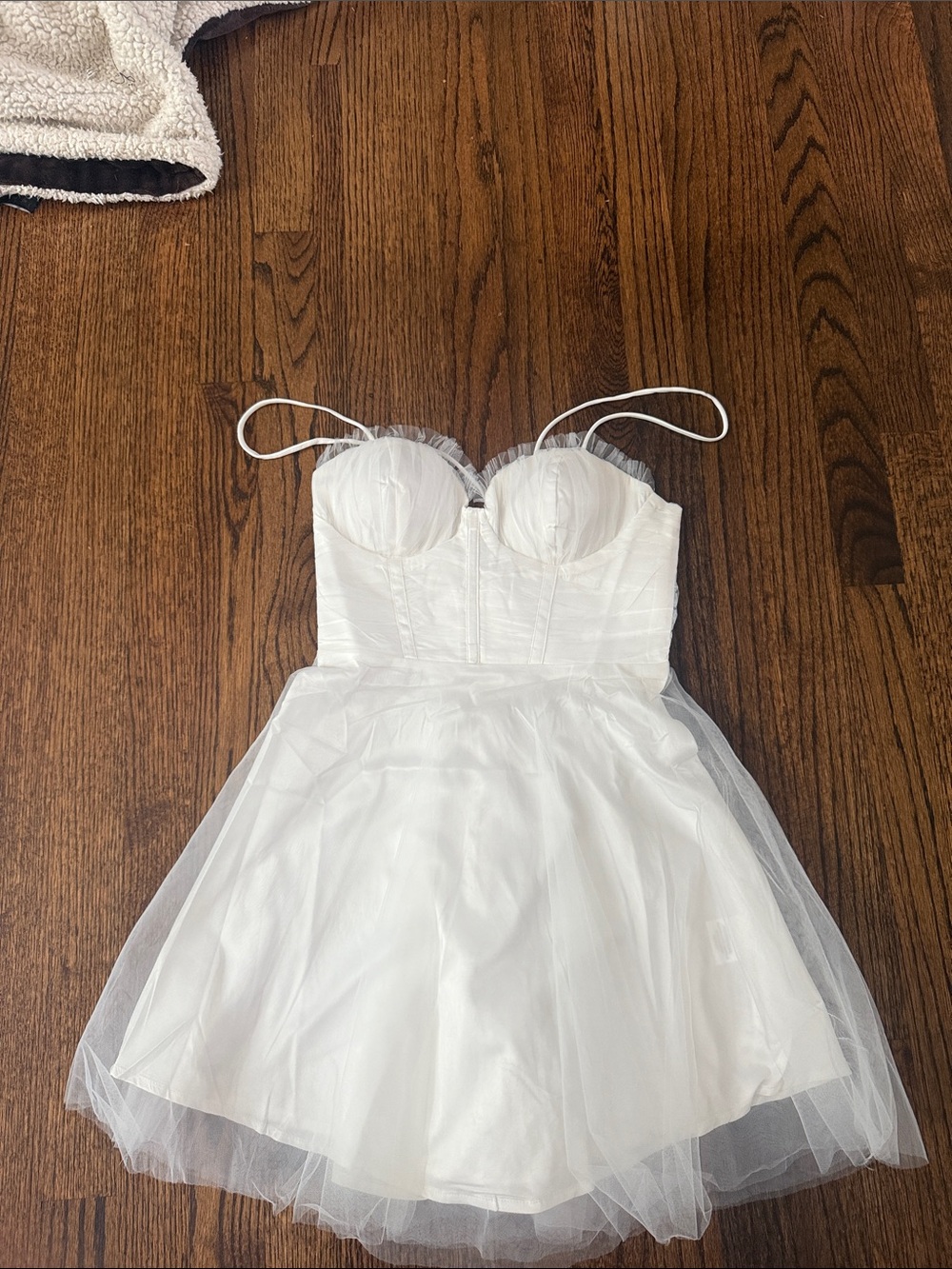 Selfie Leslie White Tulle Strap Dress with Thin Straps